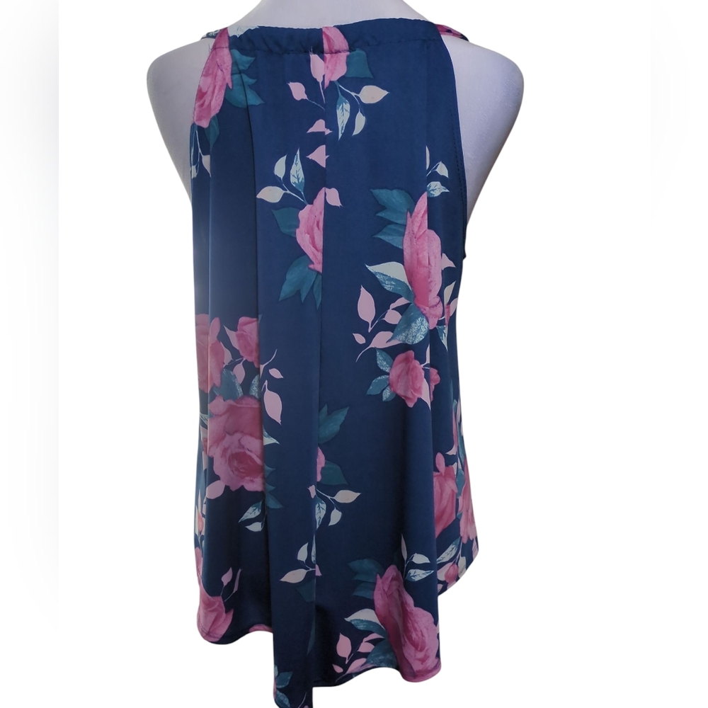 First Love Navy and Pink Floral Tank Top Size l - Picture 4 of 6